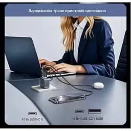 Зарядний пристрій Vention 1xUSB-C PD70W + 1xUSB QC3.0 22.5W GaN + cable USB-C to USB-C 1.0m 5A gray (TZ-FCGH0-EU) - мініатюра 3