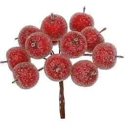 Ветка для декора 12 см Декоративная ветка с имитацией ледяного покрытия 12 мини-яблок Красный