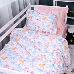 Простирадло на гумці MirSon Poplin Line Kids 05 Pony 70х130 см рожеве (2200009715860) - мініатюра 3