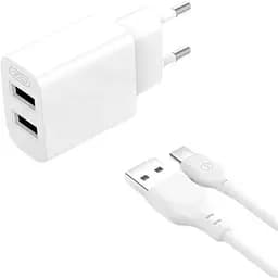 Зарядний пристрій XO L109 2.4A/2USB + Type-C White