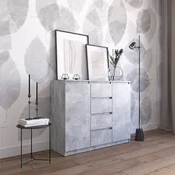 Комод Vays R-11 Бетон, 4 ящика и 2 отделения с полками, без ручек, ЛДСП, 120×40×98 см - для спальни, гостиной