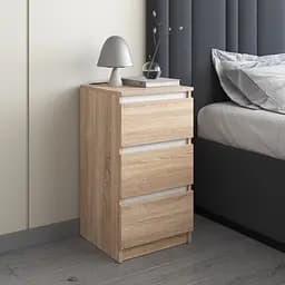Тумба приліжкова Vays, в спальню, сучасна, 3 шухляди, без ручок R-30 Дуб Сонома-Білі планки
