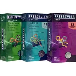Набор презервативов Freestyles Ultra Light+Ribbed+Max Pleasure 3 упаковки х 12 шт.