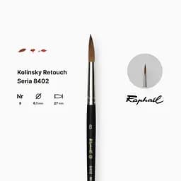 Пензель колонок круглий Raphael Kolinsky Retouch, №8, для ретуші, коротка ручка - мініатюра 2