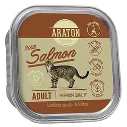 Вологий корм для дорослих стерилізованих котів із лососем ARATON Adult cat with salmon. 85 г