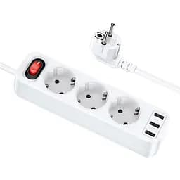 Мережевий фільтр Hoco NS2 3-position Extension Cord Socket + 3 USB White (765178) [79461]