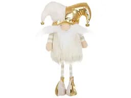 Мягкая новогодняя игрушка BonaDi Гном-Клоун 40 см с усами Фигурка декоративная Белая с золотым