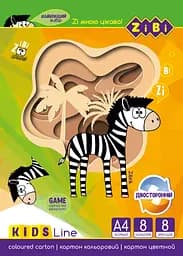 Кольоровий картон цветной двусторонний (целлюлозный) А4, 8 цветов, 8 листов, 200 г/м², KIDS Line