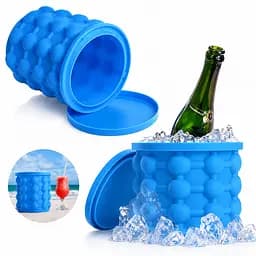 Силіконова форма відро для льоду з кришкою Ice Cube Maker Genie для охолодження напоїв Блакитний 88476 - мініатюра 4
