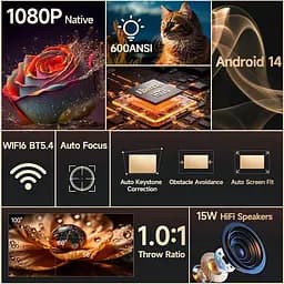 Мультимедійний смарт проектор з автофокусом Magcubic HY350 MAX 1080P 2/16 Гб до 900 ANSI Android 14 - мініатюра 6