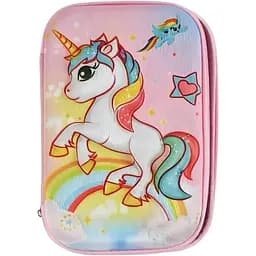 Пенал шкільний С 62182-2 із зображенням єдинорога 3D твердий корпус для дівчаток