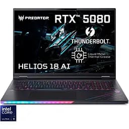Ноутбук Ігровий Acer Predator Helios 18 AI PH18-73-956S з процесором Intel Core Ultra 9 275HX pana la 5.4GHz, 18'', WQXGA, IPS, 250Hz, 128GB DDR5 RAM, 6TB SSD, NVIDIA GDDR7, Windows 11 Home, Abyssal чорний