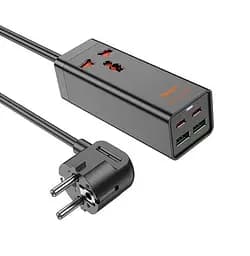 Сетевой фильтр удлинитель HOCO AC-10A 1x220V+2хUSB+ 2хType-C 65W, 1.5м, 220В, Black - мініатюра 2