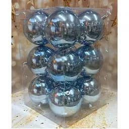 Набір ялинкових іграшок пластикових круглих 12 шт 10 см Блакитний