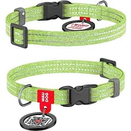 Нашийник для котів та дрібних порід собак Waudog Re-cotton з QR паспортом, відновлена бавовна, світловідбиваючий, пластикова пряжка, XS, Ш 10 мм, салатовий