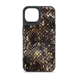 Кожаный чехол для Apple iPhone 14, Harder Nagas, черный, термополіуретан ТПУ + экокожа с имитацией шкуры Наги, панель, защита корпуса, противоударный, микрофибра, рамка вокру камеры, защита всего корпуса, (ARM76747)