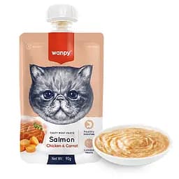 Крем-пюре для котів Wanpy з лососем, куркою та морквою, 90 г, ніжна консистенція, без злаків та ароматизаторів