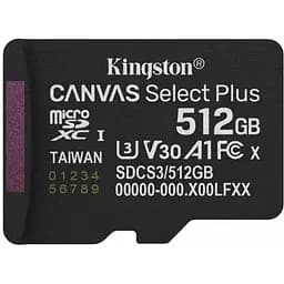 Карта памяти microSDXC (UHS-1 U3) Kingston Canvas Select Plus Gen3 512Gb class 10 А1 V30 (R-150MB/s)