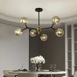 Люстрая молекула на 6 янтарных плафонов | Ст. MD 8023/6 BK+AM | Line F