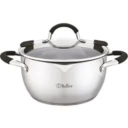 Кастрюля с крышкой Bollire Trento, со сливом, серебристая, 18 см, 2 л (BR-2402)