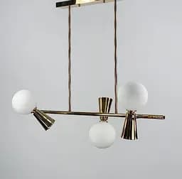 Золотая удлиненная люстра ABELINA с белыми плафонами на 2 источника света Line.F Количество ламп 6