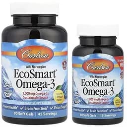 Омега-3 Carlson EcoSmart смак лимону 90+30 желатинових капсул