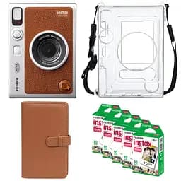 Подарунковий набір камера Fujifilm Instax Mini EVO, Фотопапір 50 шт, Прозорий чохол, Фотоальбом 108 фото Коричневий