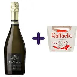 Набір: вино ігристе Moinet Prosecco Spumante DOC біле брют 11% 0.75 л  + цукерки Raffaello 150 г 