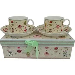 Кавовий набір із блюдцями Різдво кераміка в подарунковій коробці 160 мл Бежевий 2 чашки