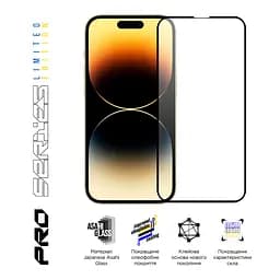 Захисне скло для Apple iPhone 14 Pro, Pro 3D LE, повноекранне 3D скло з рамкою, глянцеве, загартоване, протиударне, ультратонке, поліпшене олеофобне і гідрофобне покриття, 9H, повне проклеювання, ArmorStandart (ARM65657) - мініатюра 3