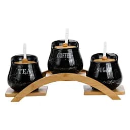 Набір банок для сипучих продуктів Yiwu HP1244 3 шт по 500 мл на бамбуковій підставці чорний