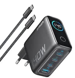 Мережевий зарядний пристрій Anker Laptop GaN Charger 140W 3xUSB-C PD3.1 & 1xUSB-A w Display and Cable Black (7121460)