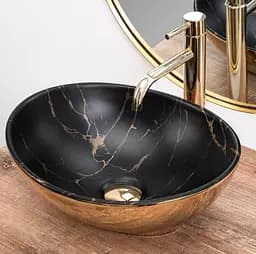 Умивальник Rea Sofia накладний gold marble black REA-U8012, Золотий - мініатюра 2