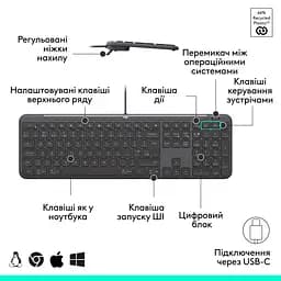 Клавіатура Logitech Signature Slim K620 for Business USB-C UA Graphite (920-013333) - мініатюра 3