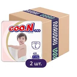 Упаковка подгузников Goo.N Plus L (9-14 кг) на липучках для детей унисекс 96 шт. (48 шт. х 2 шт.)