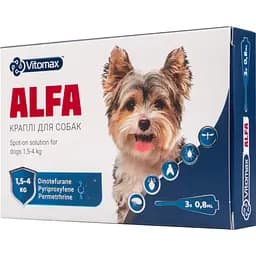 Краплі на холку Vitomax Alfa протипаразитарні для собак 1.5-4 кг, 0.8 мл, 3 піпетки - мініатюра 2