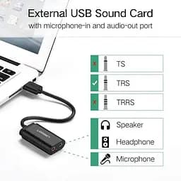 Зовнішній стереофонічний звуковий адаптер Ugreen US205 для навушників USB 3,5 мм Black (30724) - мініатюра 8