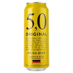 Пиво 5,0 Original Weiss Beer, світле, нефільтроване, 5%, з/б, 0,5 л