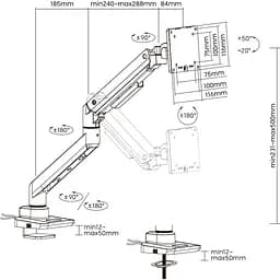 Настільне кріплення для монітора OfficePro MA801W 17-49` White [123469] - мініатюра 6