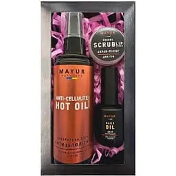 Набор Mayur Уход за телом, губами и ногтями: массажное масло 120 мл + скраб для губ 15 г + масло для кутикулы и ногтей 15 мл