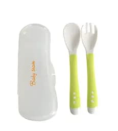 Набір столових приладів Baby Team, вилочка та ложечка у футлярі, салатовий з білим (6105)