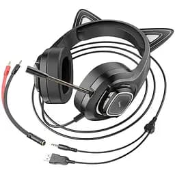 Навушники Hoco Cute cat luminous cat ear gaming headphones W107 рожеві вставки