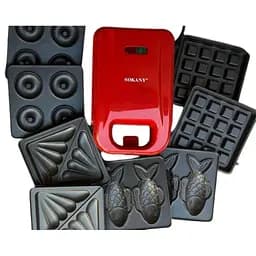 ​​​​​​​Мультипекарь 5в1 вафельница мультимейкер Sokany SK-08048 формы для больших вафель, пончиков, печенья 650 Вт Красный