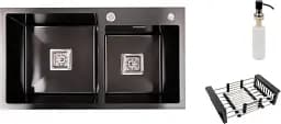 Кухонна мийка Platinum Handmade PVD HDB з нержавіючої сталі 3.0 мм квадратний сифон 78x43x23 см чорна - мініатюра 2