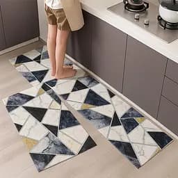 Набір килимків для кухні та ванної 120×40 см і 60×40 см водонепроникні, протиковзні, м'які, декоративні Сірий 87943