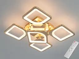 Стельова LED-люстра Diasha S8060/4+1G з пультом, золота, 72W, 3960 lm, квадратні акрилові плафони 42x42 см