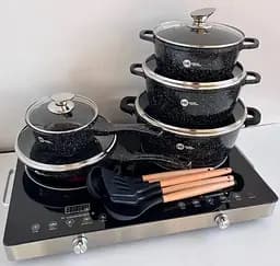 Набір посуду Higher Kitchen HK-305 17 предметів з кришками з гранітним покриттям каструлі, ківш, сковорода - мініатюра 2