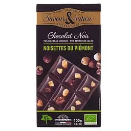 Шоколад чорний Saveurs & Nature з цільним фундуком 70% органічний 100 г