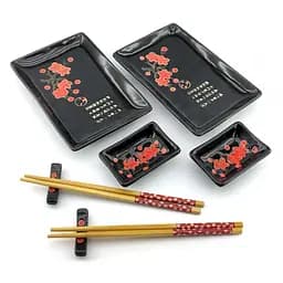 Сервиз для суши Красная сакура на черном фоне 2 персоны 28х28,3х3,5 см 