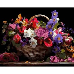 Набор для росписи по номерам Strateg Корзина разноцветных цветов на черном фоне 40 х 50 см (AH1213-19)